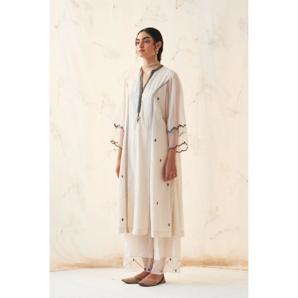 Janki India Ivory Chanderi Paisley Kurta With Palazzo (Set of 2)