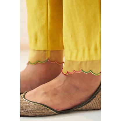 Janki India Yellow Chanderi Kurta with Pant and Dupatta (Set of 3)