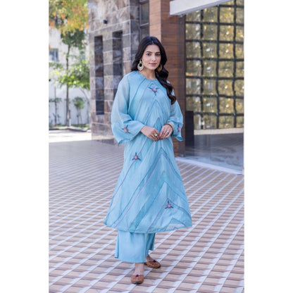 Janki India Sky Blue Organza Silk Kurta with Palazzo (Set of 2)