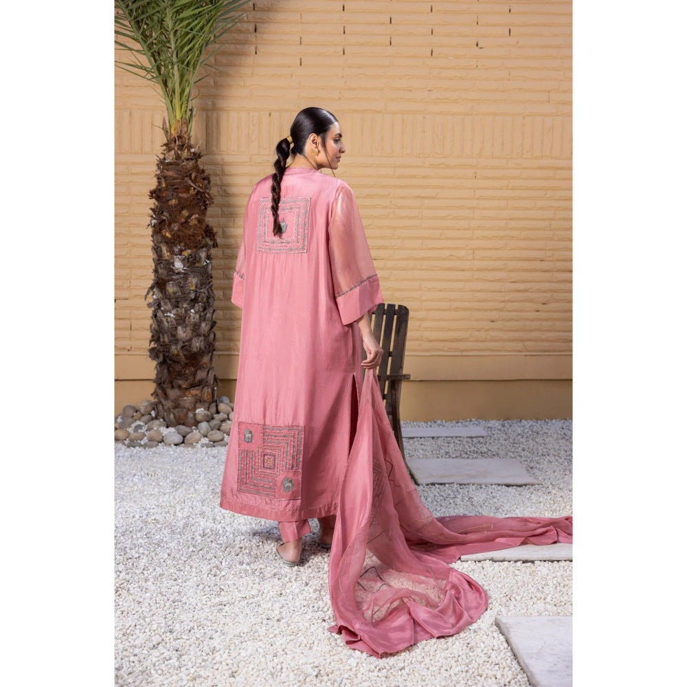 Janki India Mauve Silk Kurta with Pant and Dupatta (Set of 3)