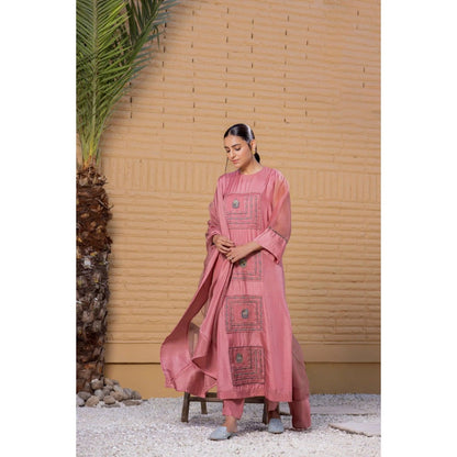 Janki India Mauve Silk Kurta with Pant and Dupatta (Set of 3)