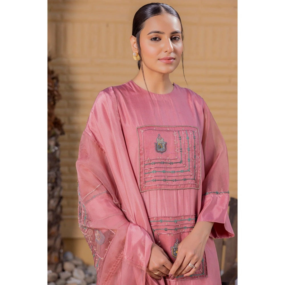 Janki India Mauve Silk Kurta with Pant and Dupatta (Set of 3)