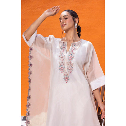 Janki India Ivory Organza Kaftan with Pant and Slip (Set of 3)