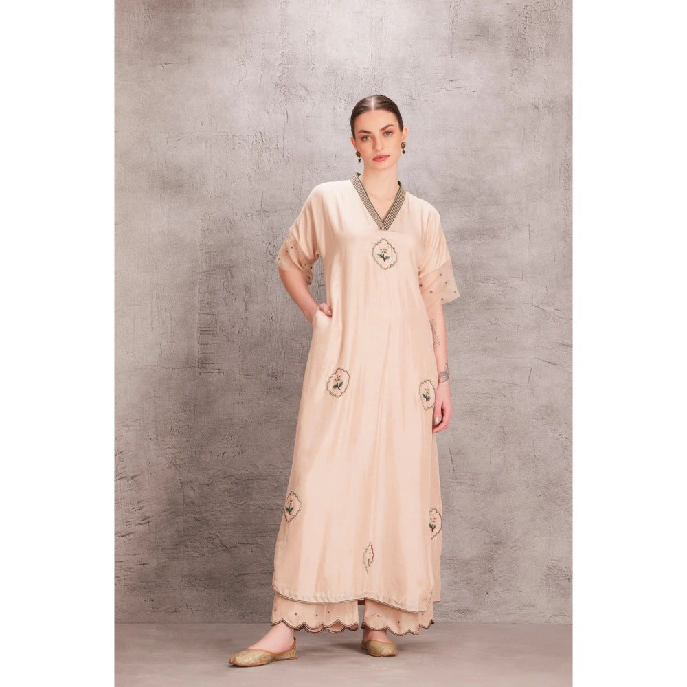 Janki India Beige Silk Kurta with Palazzo (Set of 2)