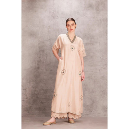 Janki India Beige Silk Kurta with Palazzo (Set of 2)