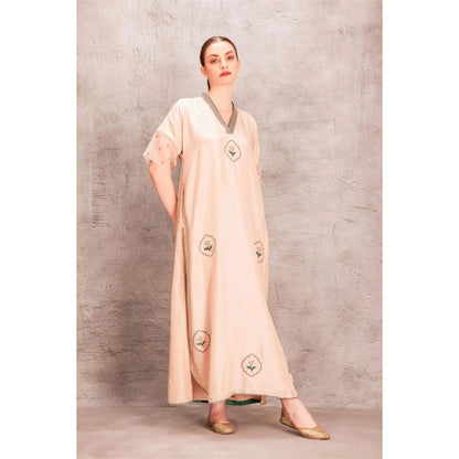 Janki India Beige Silk Kurta with Palazzo (Set of 2)