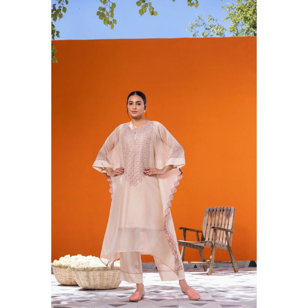 Janki India Rose Gold Kaftan with Slip and Pant (Set of 3)