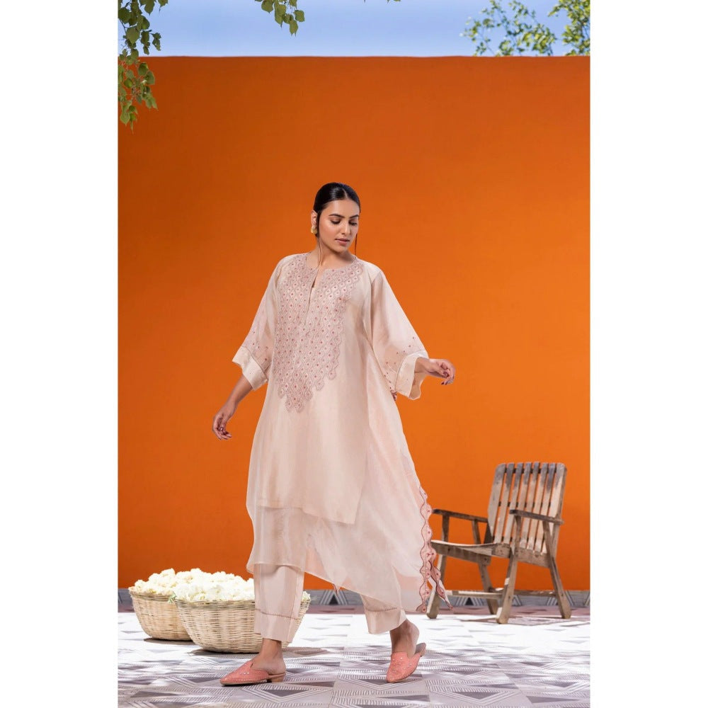 Janki India Rose Gold Kaftan with Slip and Pant (Set of 3)