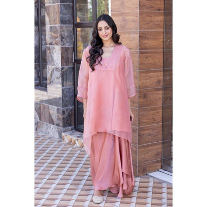 Janki India Pink Organza Kurta with Palazzo (Set of 2)