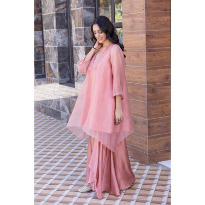 Janki India Pink Organza Kurta with Palazzo (Set of 2)