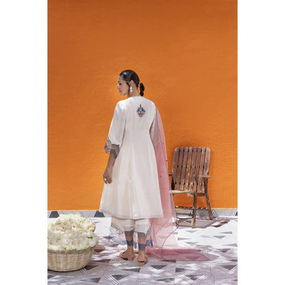 Janki India Ivory Angrakha with Pant and Dupatta (Set of 3)