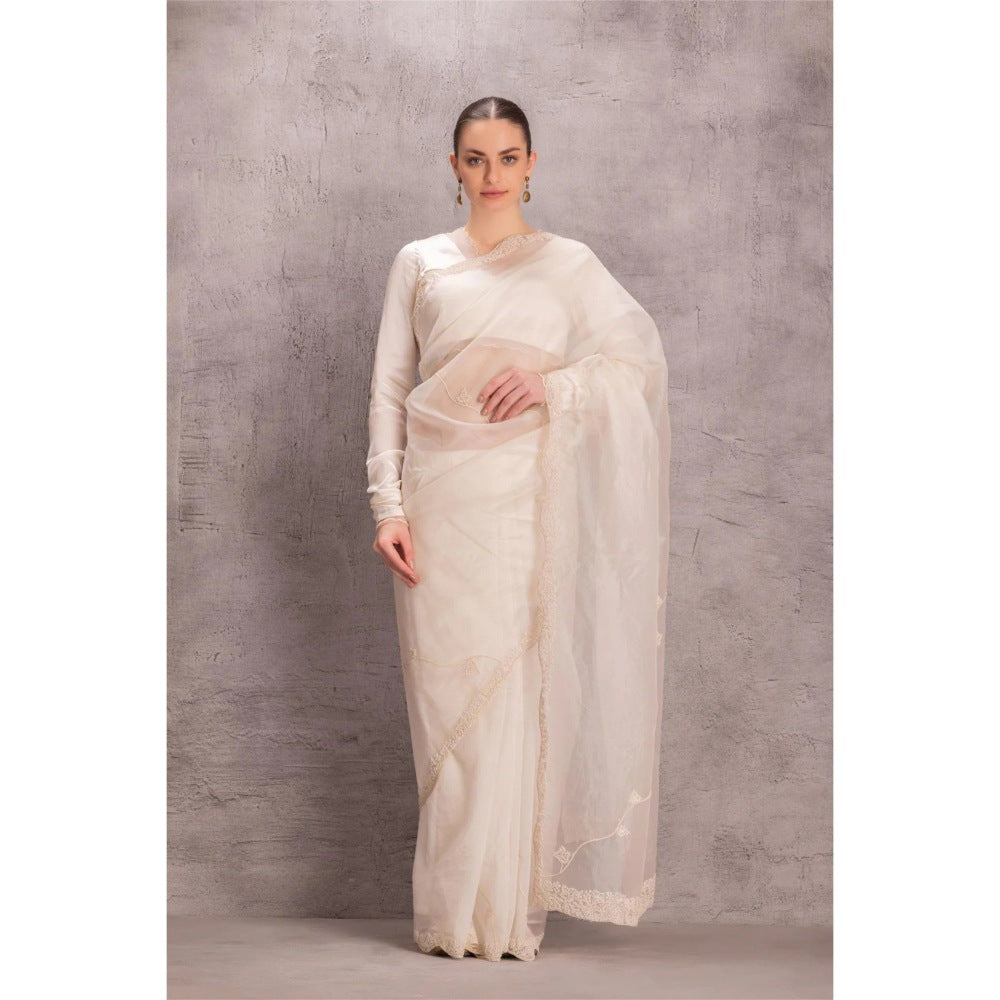 Janki India Pristine White Saree with Stitched Blouse and Petticoat