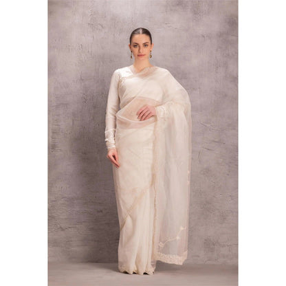Janki India Pristine White Saree with Stitched Blouse and Petticoat