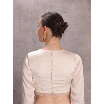 Janki India Pristine White Saree with Stitched Blouse and Petticoat