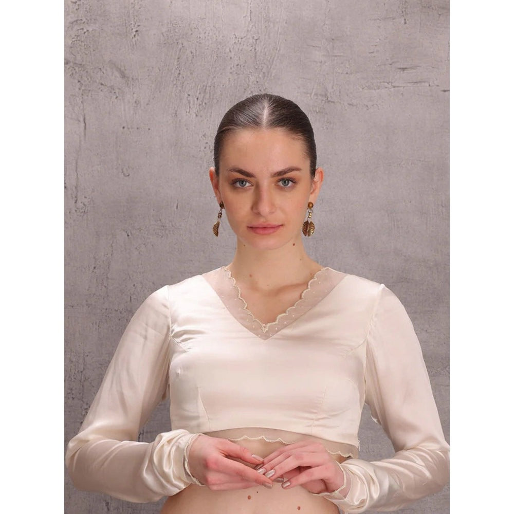 Janki India Pristine White Saree with Stitched Blouse and Petticoat