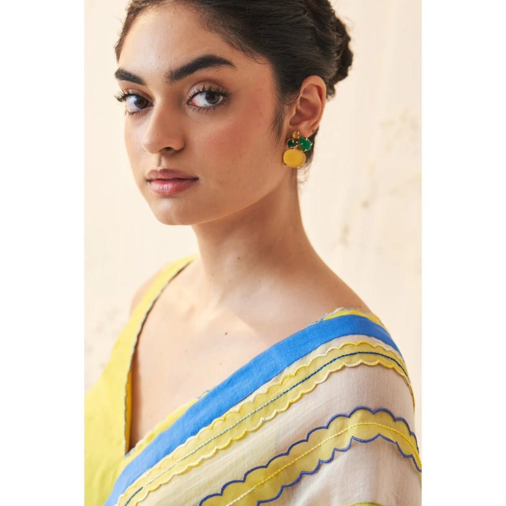 Janki India Yellow Chanderi Saree with Stitched Blouse and Petticoat