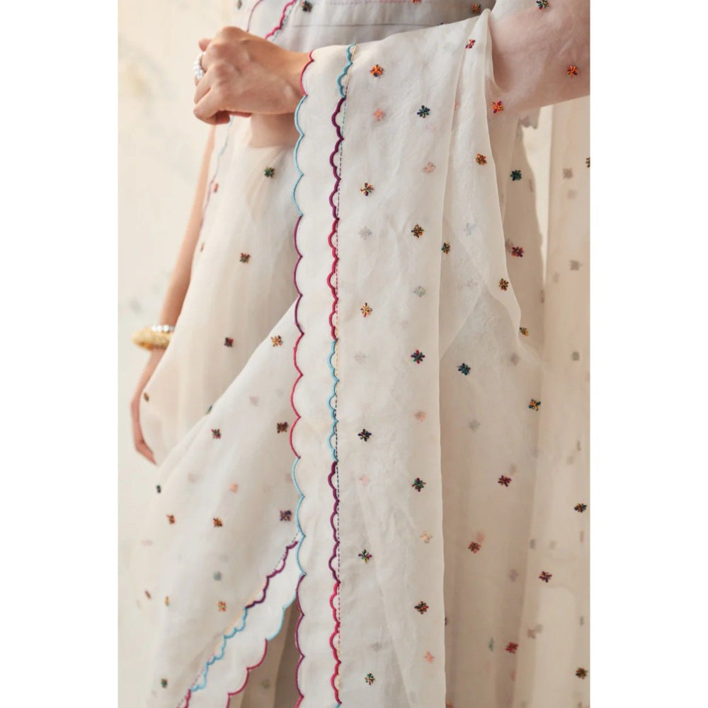 Janki India Ivory Booti Work Saree with Stitched Blouse and Petticoat