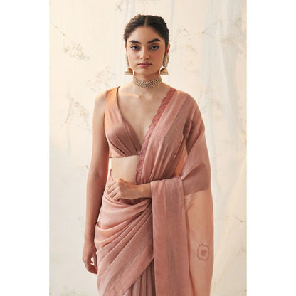 Janki India Mauve Chanderi Saree with Stitched Blouse and Petticoat