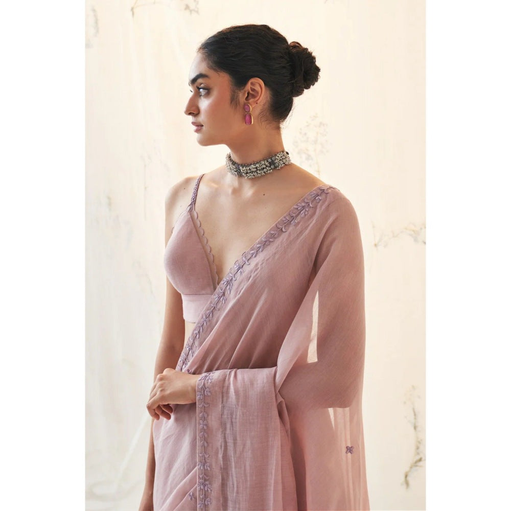 Janki India Lavender Chanderi Saree with Stitched Blouse and Petticoat