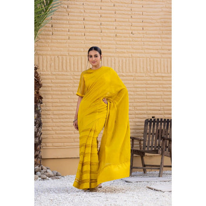 Janki India Yellow Chanderi Saree with Stitched Blouse and Petticoat