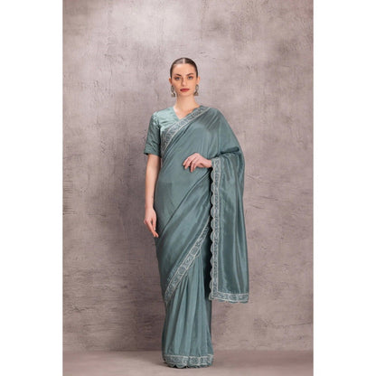 Janki India Sky Blue Pure Silk Saree with Stitched Blouse and Petticoat