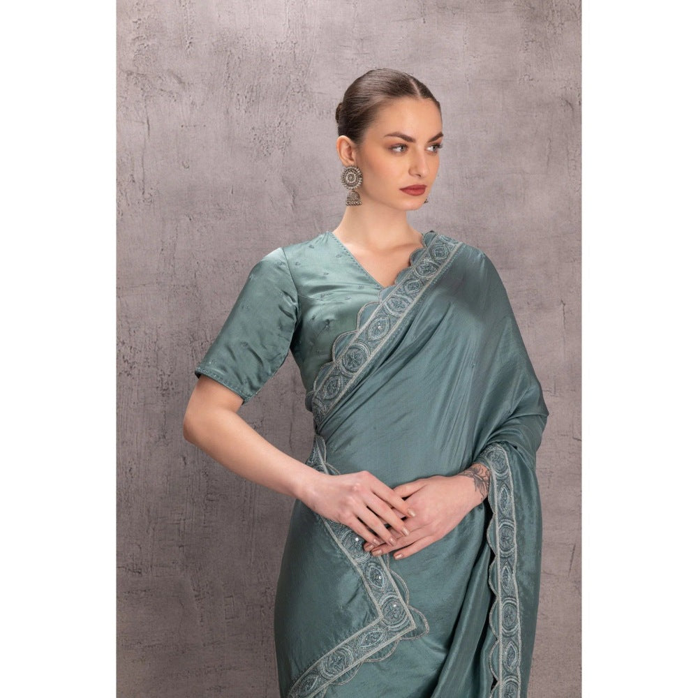 Janki India Sky Blue Pure Silk Saree with Stitched Blouse and Petticoat