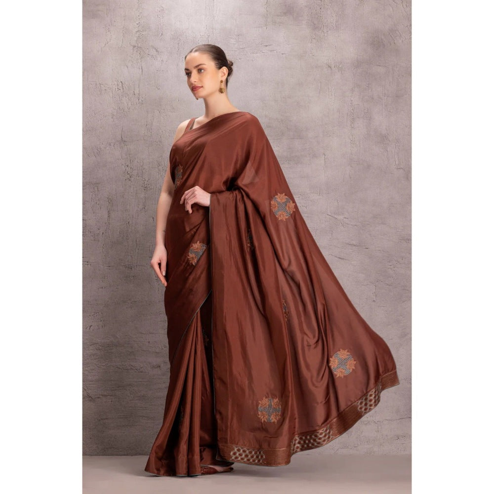 Janki India Brown Silk Saree with Stitched Blouse Comes Wand Petticoat