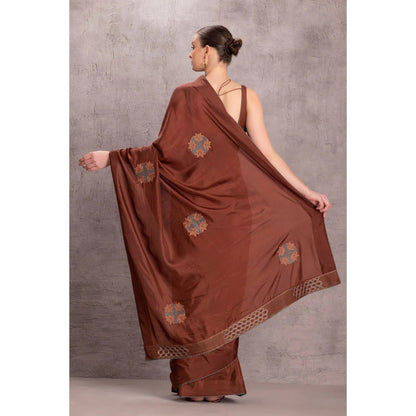 Janki India Brown Silk Saree with Stitched Blouse Comes Wand Petticoat