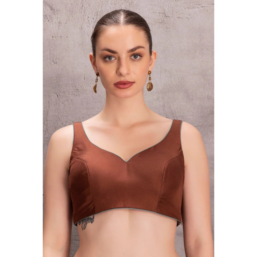 Janki India Brown Silk Saree with Stitched Blouse Comes Wand Petticoat