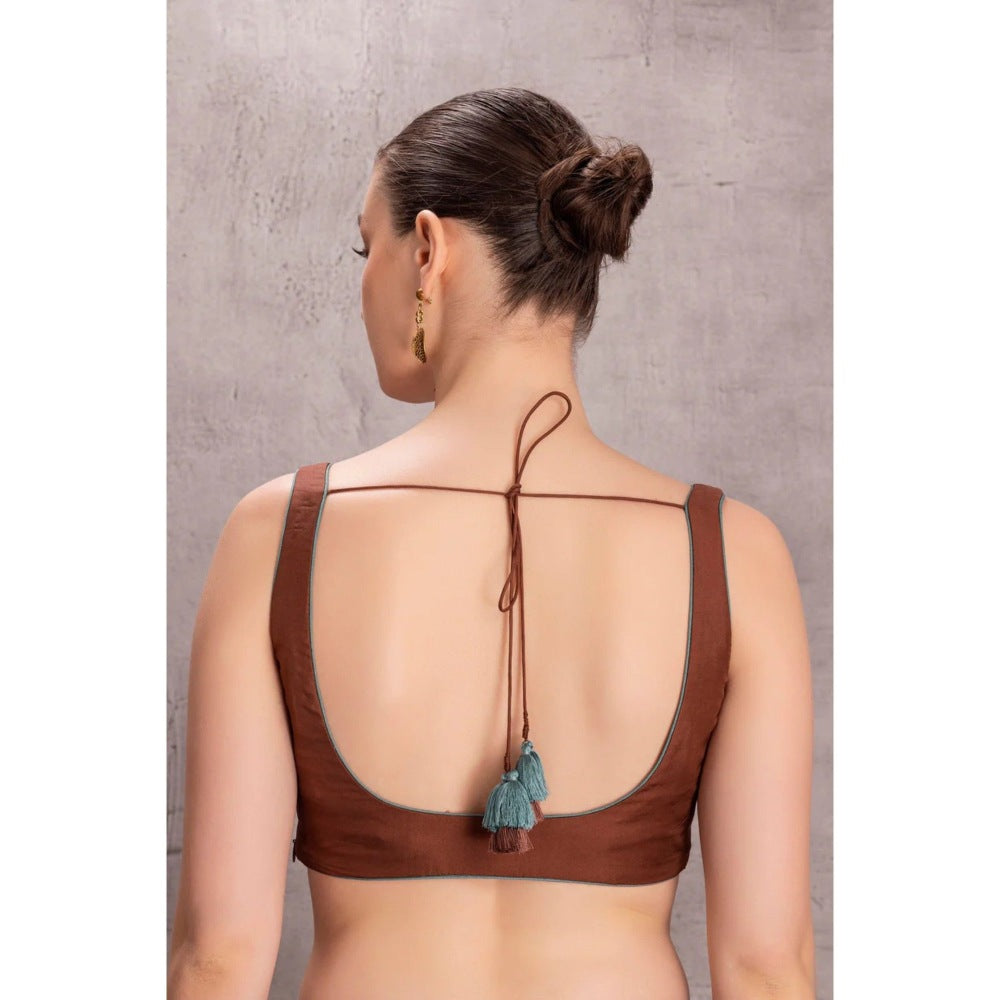 Janki India Brown Silk Saree with Stitched Blouse Comes Wand Petticoat