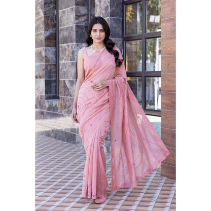 Janki India Pink Chanderi Embroidered Saree with Stitched Blouse, Short Jacket and Petticoat
