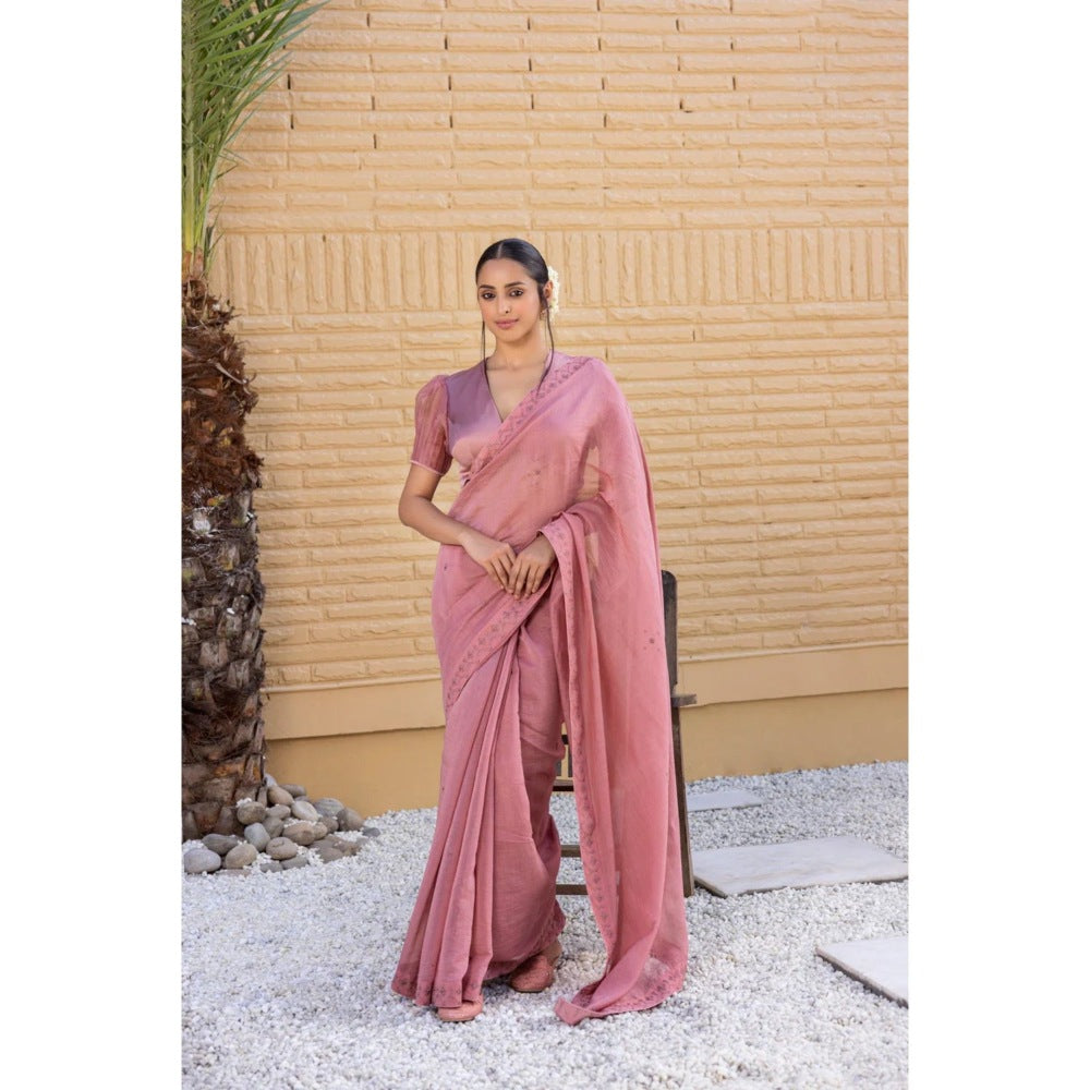 Janki India Pink Chanderi Silk Saree with Stitched Blouse and Petticoat