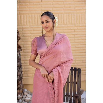 Janki India Pink Chanderi Silk Saree with Stitched Blouse and Petticoat