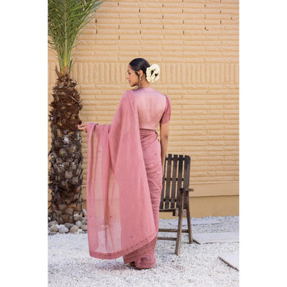 Janki India Pink Chanderi Silk Saree with Stitched Blouse and Petticoat