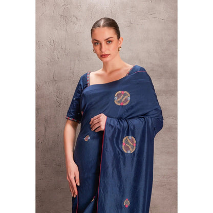 Janki India Blue Silk Saree with Stitched Blouse Comes and Petticoat