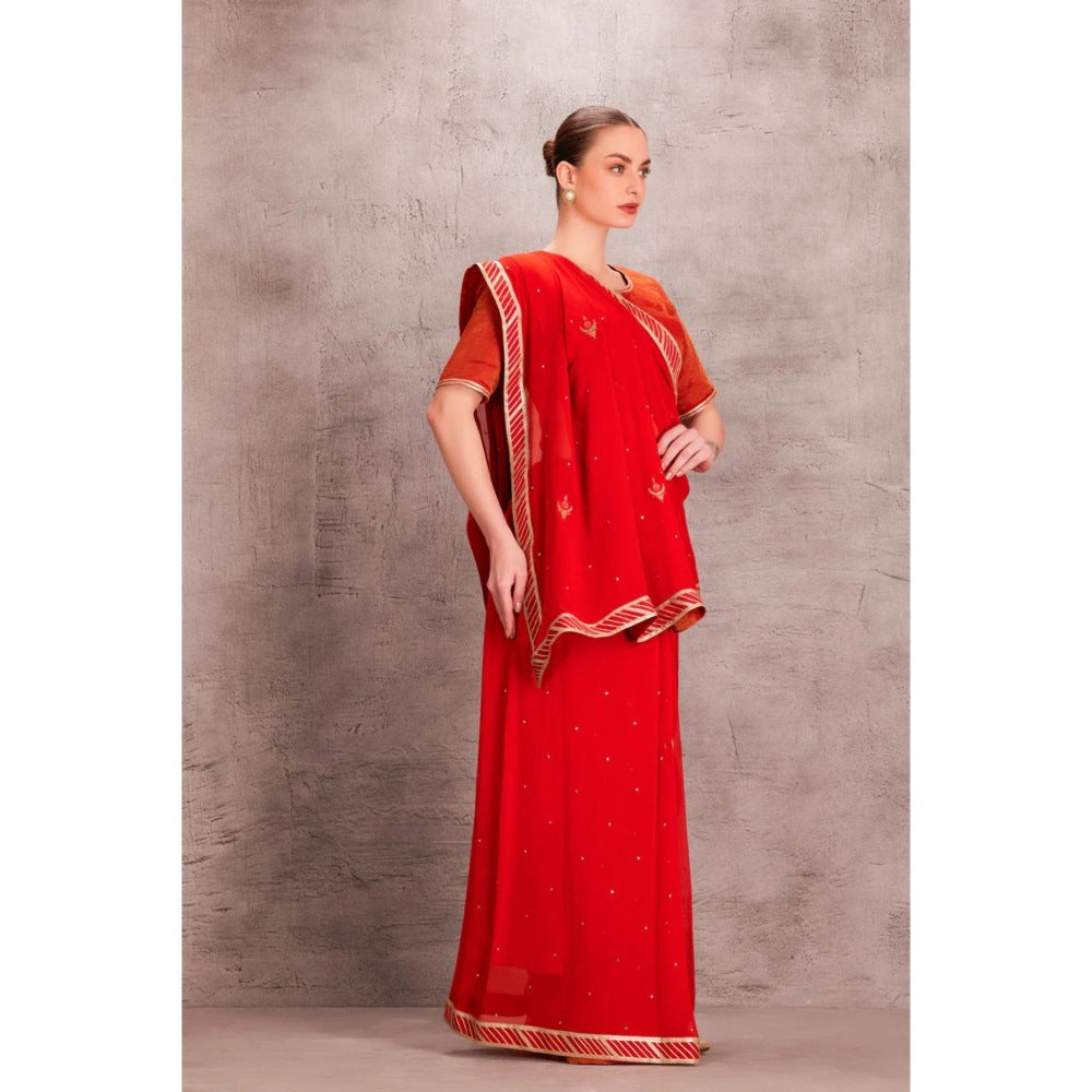 Janki India Orange Chiffon Saree with Stitched Blouse and Petticoat