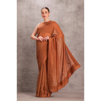 Janki India Brown Chanderi Shadow Saree with Stitched Blouse and Petticoat