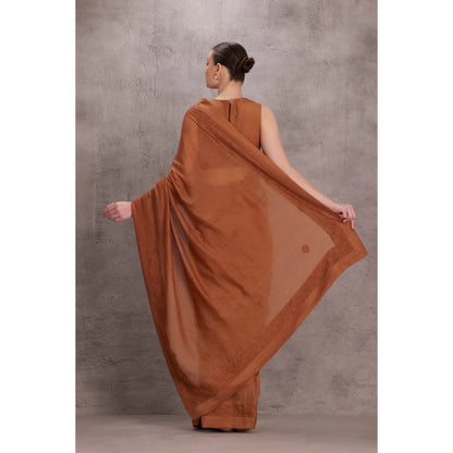 Janki India Brown Chanderi Shadow Saree with Stitched Blouse and Petticoat