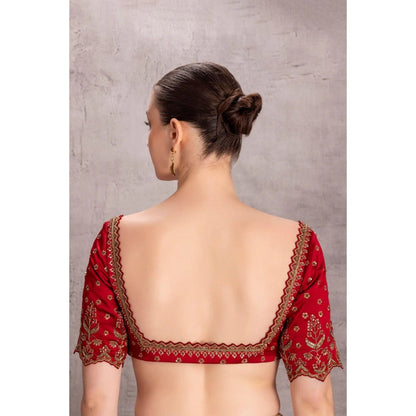 Janki India Golden Organza Saree with Stitched Blouse and Petticoat