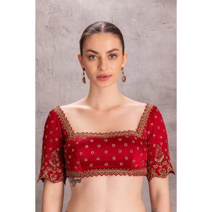 Janki India Golden Organza Saree with Stitched Blouse and Petticoat