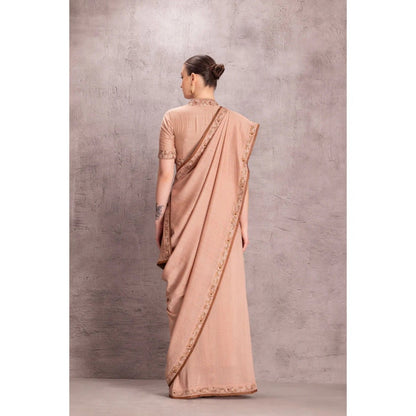 Janki India Rose Gold Muga Silk Saree with Stitched Blouse and Petticoat