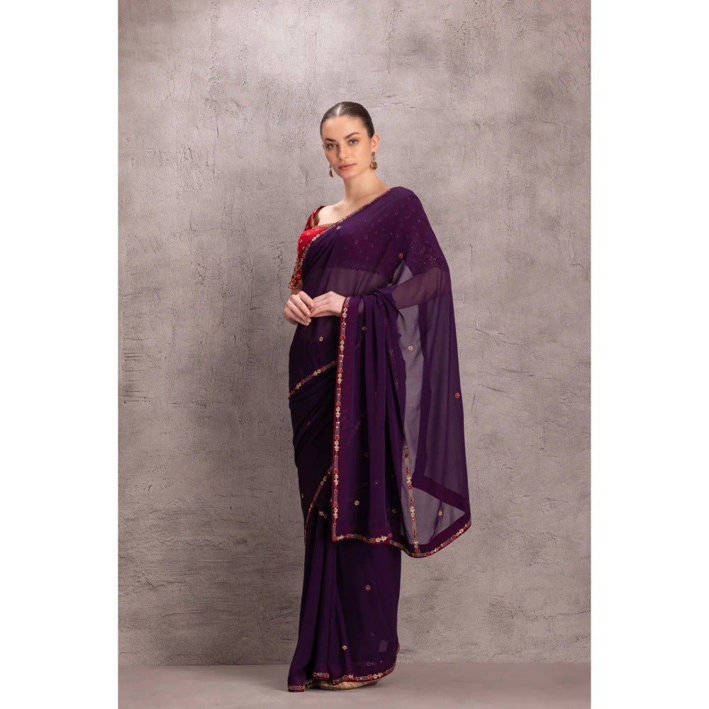 Janki India Purple Georgette Saree with Stitched Blouse and Petticoat