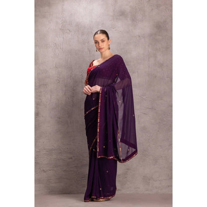 Janki India Purple Georgette Saree with Stitched Blouse and Petticoat