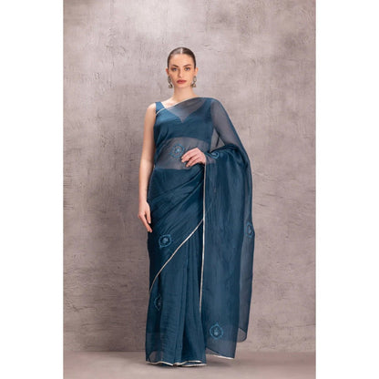 Janki India Blue Organza Saree with Stitched Blouse and Petticoat
