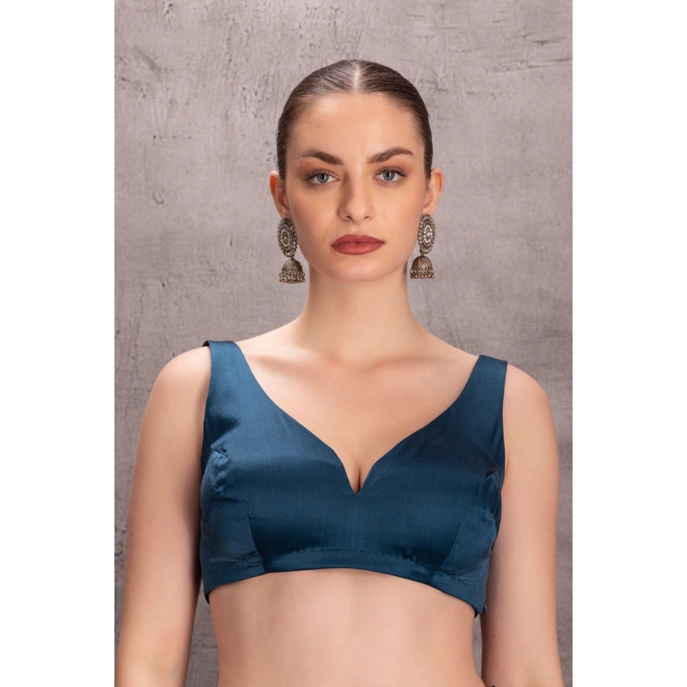 Janki India Blue Organza Saree with Stitched Blouse and Petticoat