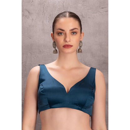 Janki India Blue Organza Saree with Stitched Blouse and Petticoat