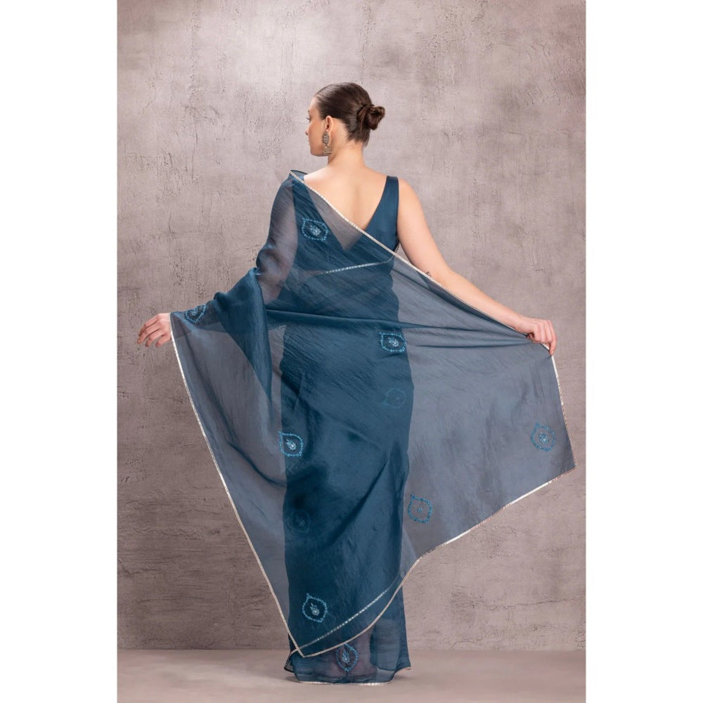 Janki India Blue Organza Saree with Stitched Blouse and Petticoat