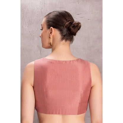 Janki India Dusty Pink Organza Saree with Stitched Blouse and Petticoat