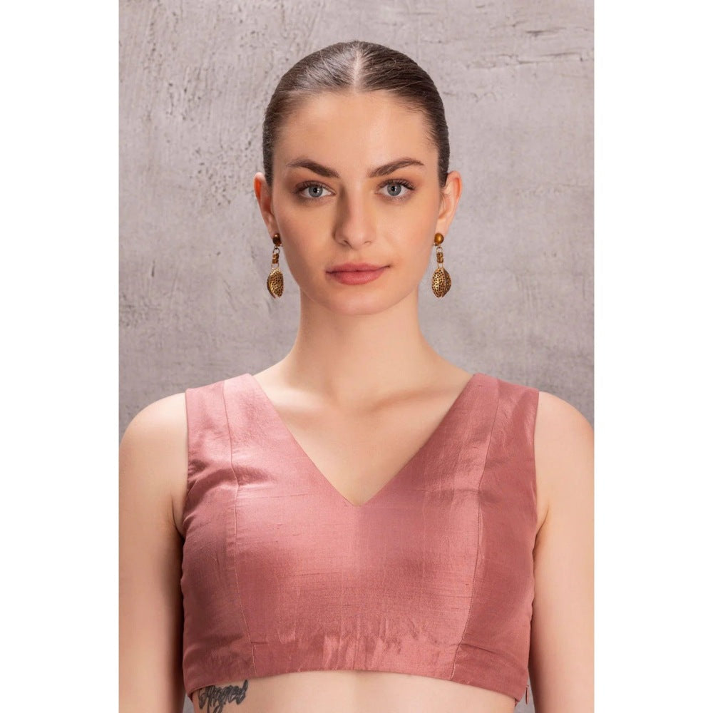 Janki India Dusty Pink Organza Saree with Stitched Blouse and Petticoat