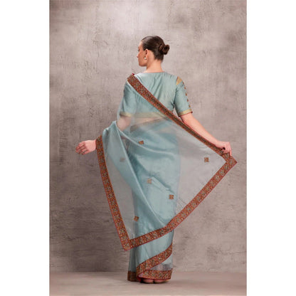 Janki India Sky Blue Saree with Stitched Blouse and Petticoat